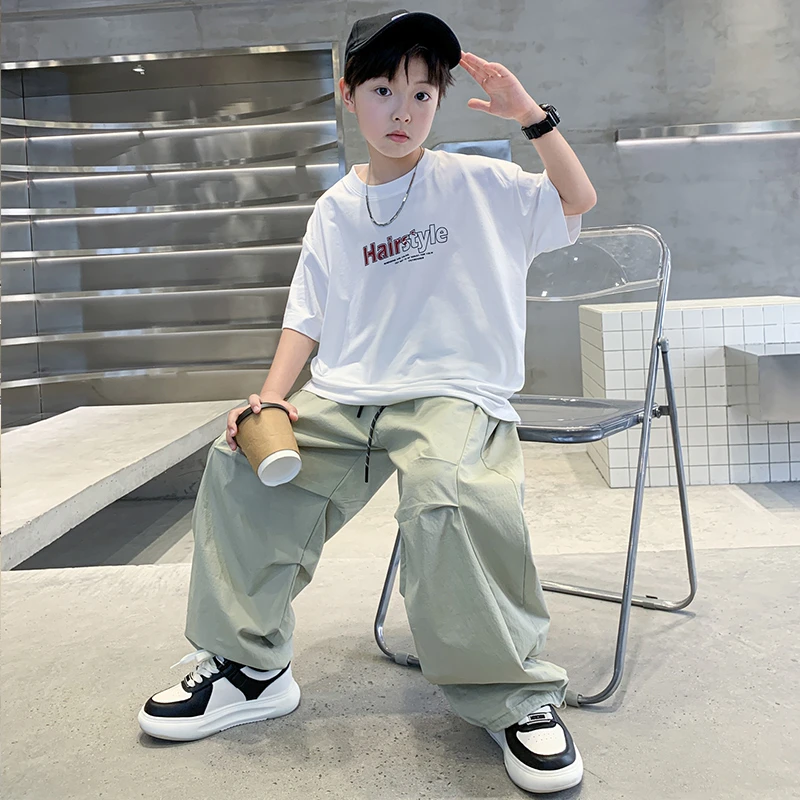 儿童装男童短袖T恤2025新款夏季中大童男孩字母印花夏装宽松半袖