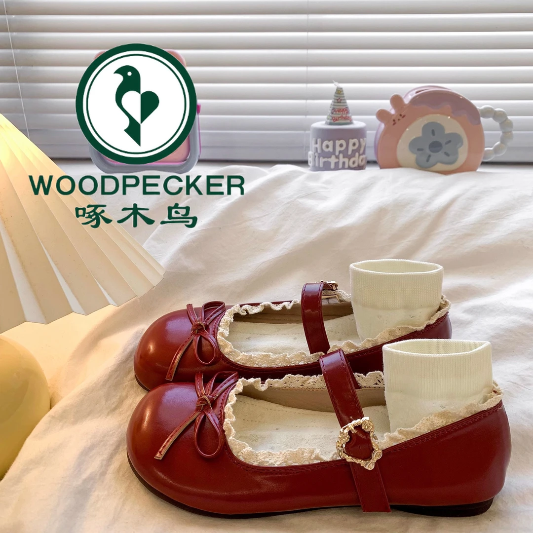 啄木鸟圆头蝴蝶结日系jk小皮鞋女2025春夏新款法式平底玛丽珍单鞋