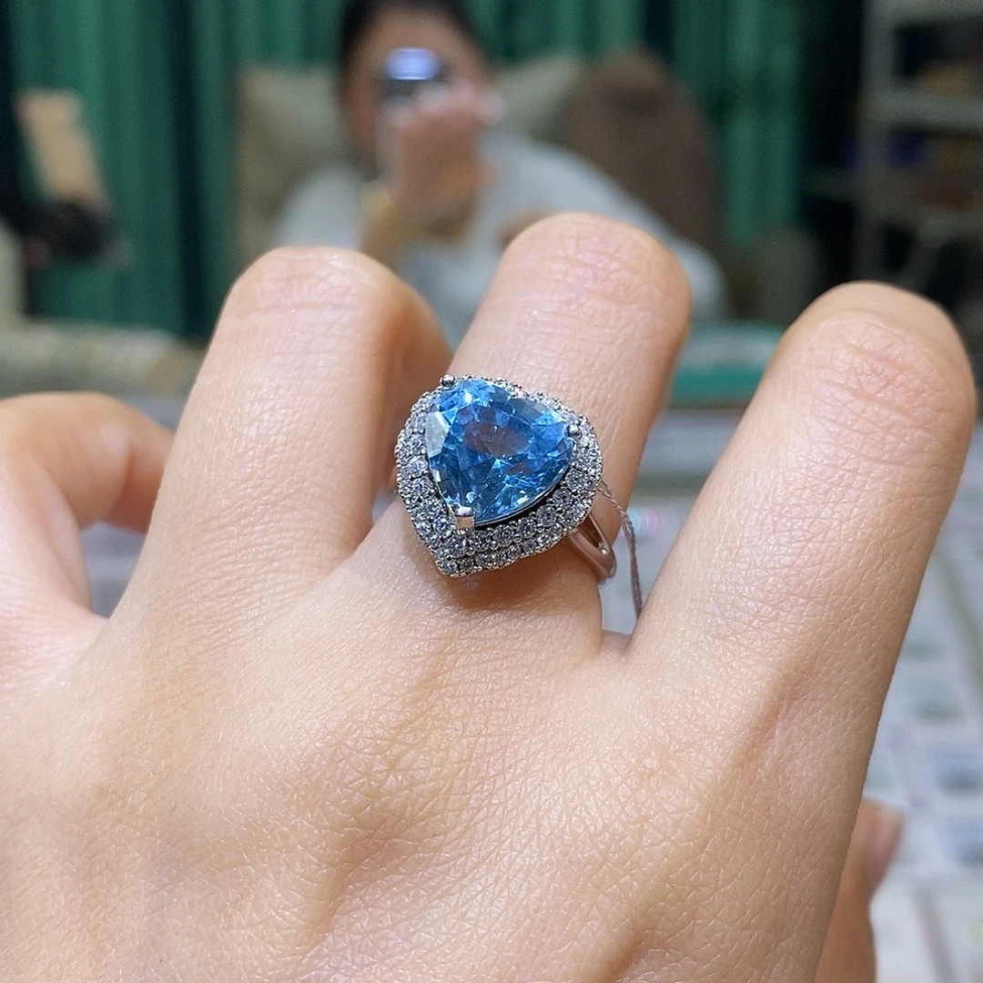 托帕石戒指银S925镶嵌天然托帕