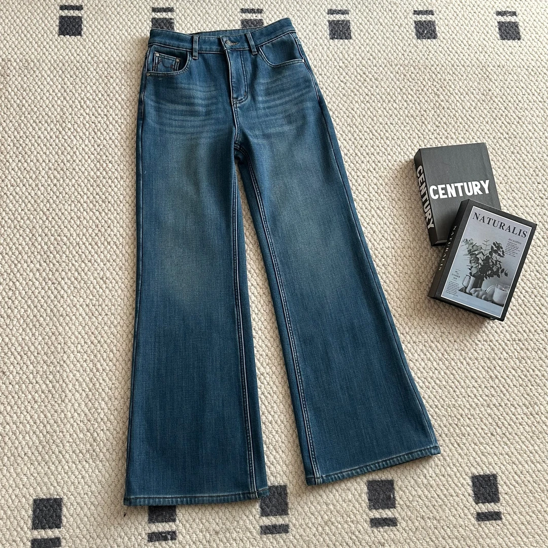 【米可家】冬季加厚绒垂感四面弹牛仔筒喇裤9086-1