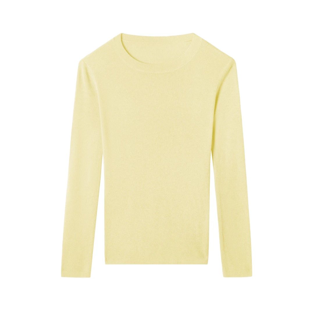 XINNIAO时尚百搭纯色圆领羊毛长袖针织衫女士打底上衣