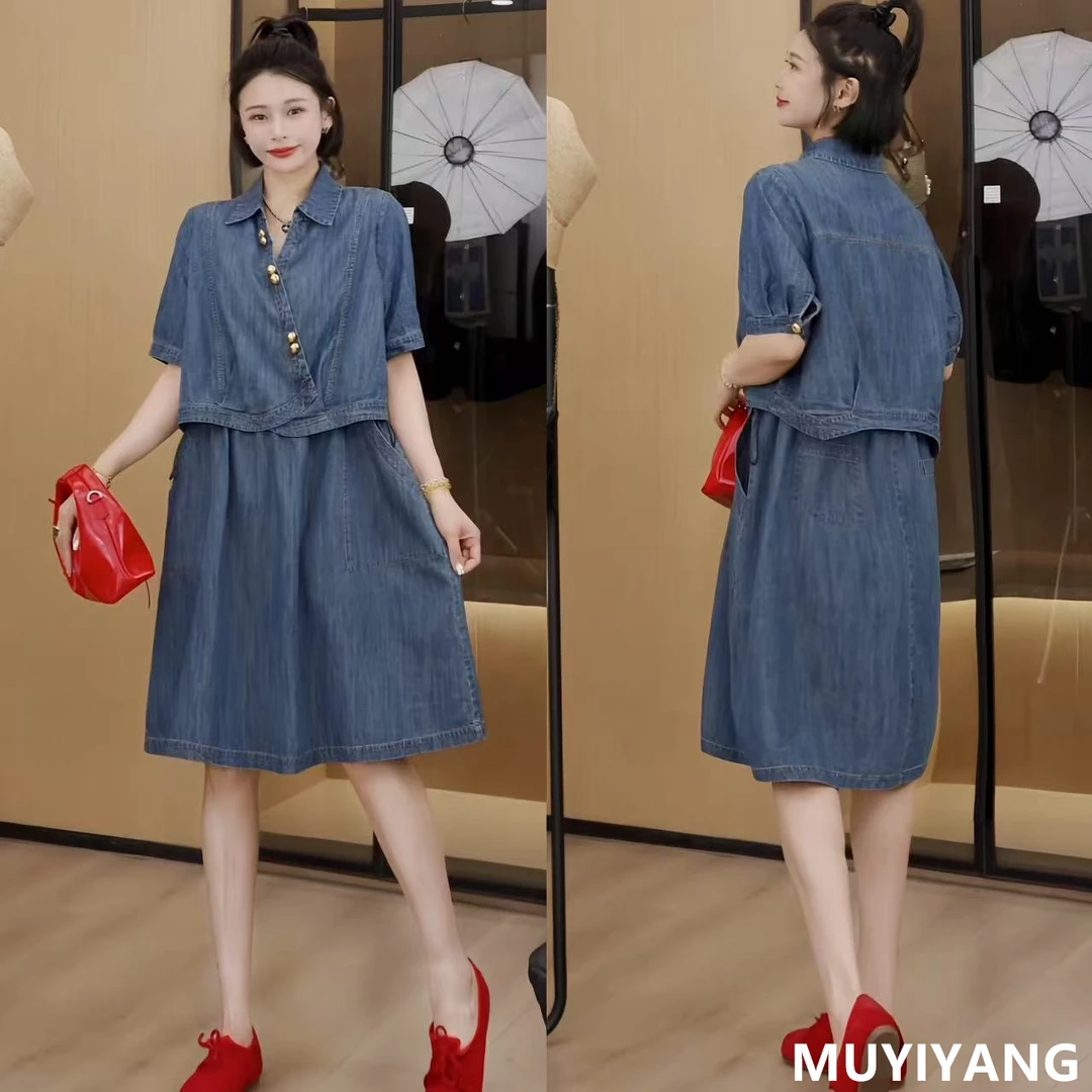 【森绮】独特超好看斜边纽扣高定版牛仔连衣裙 裙长96 25-148#