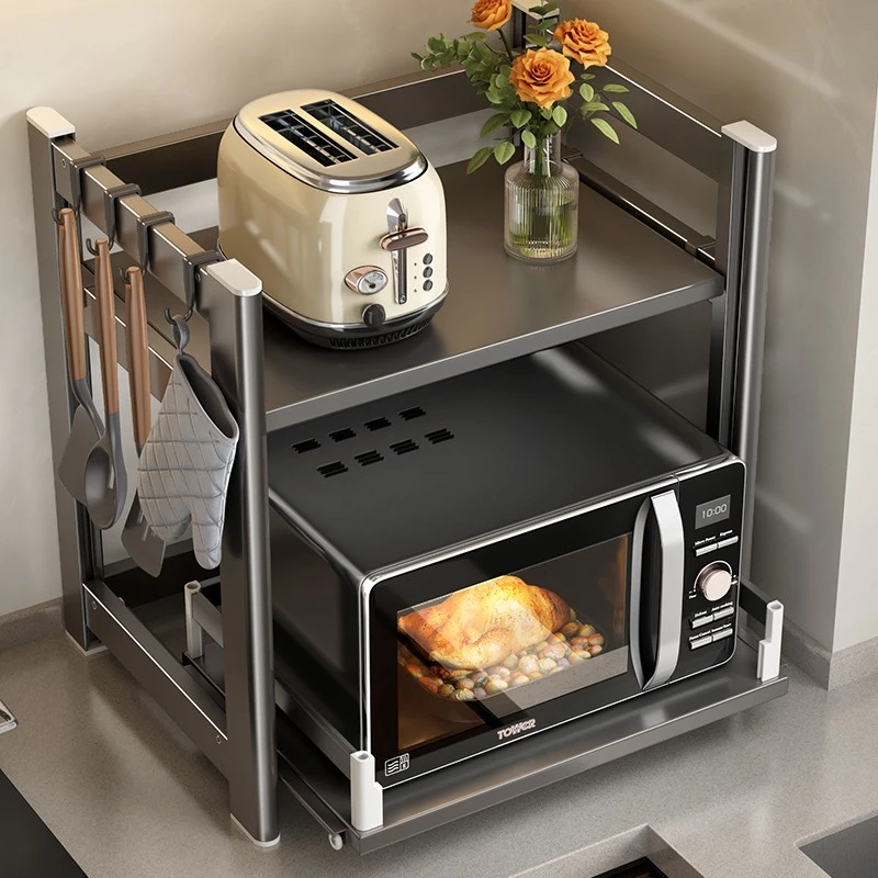 抽拉式厨房微波炉置物架多功能支架家用台面烤箱架子电饭煲收纳架