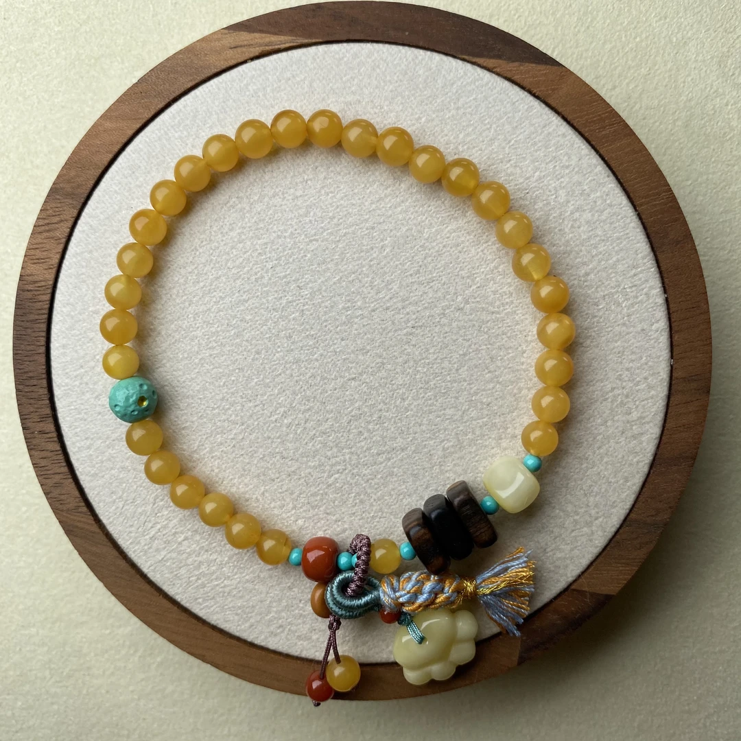 俄料鸡油黄蜜蜡单圈手链限购一单S040C