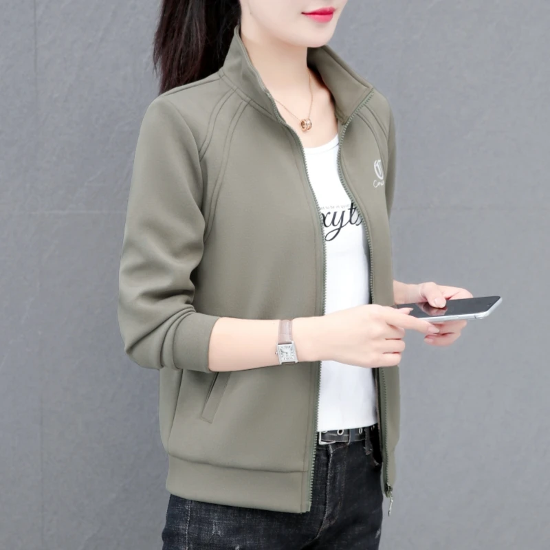 秋季外套女春秋款2025新款薄款短款立领针织开衫卫衣女士秋天夹克