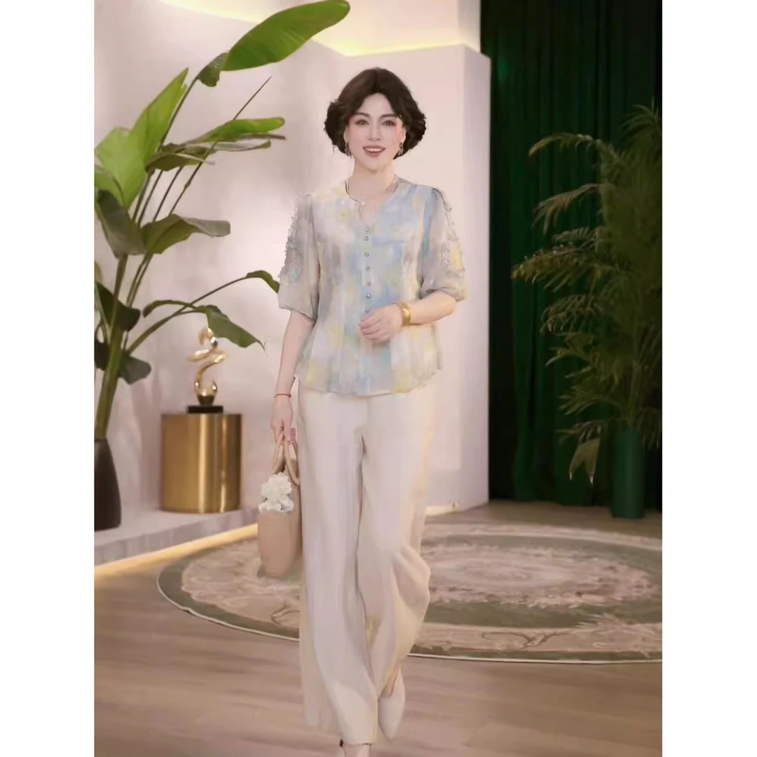 夏季新款时尚气质中老年女装轻奢宽松显瘦上衣减龄百搭衬衫女