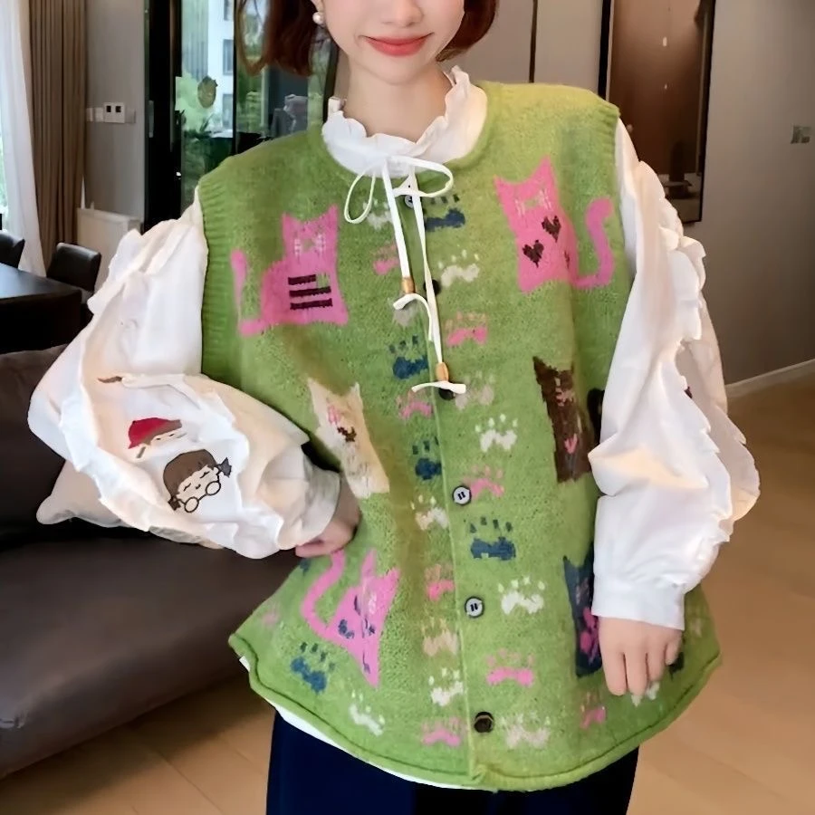 201-250 孤品秋冬款韩版百搭无袖毛衣背心马甲  减龄气质圆领宽松