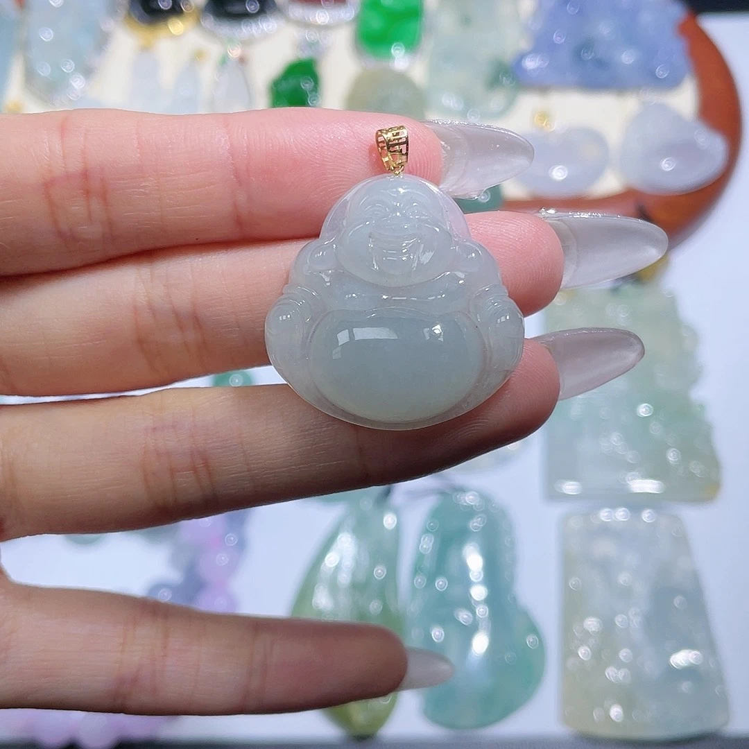 翡翠颈饰18K金镶嵌佛公