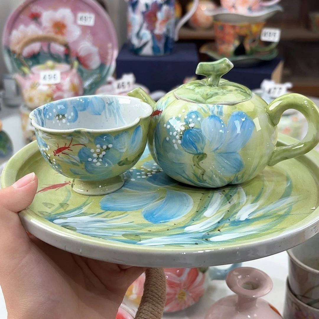 景德镇手绘高温釉下彩陶瓷茶具
