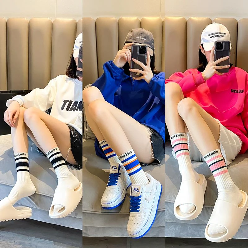 FAVMARTHA袜子女款中筒袜棉春秋薄新款潮流外穿运动配鲨鱼裤高筒