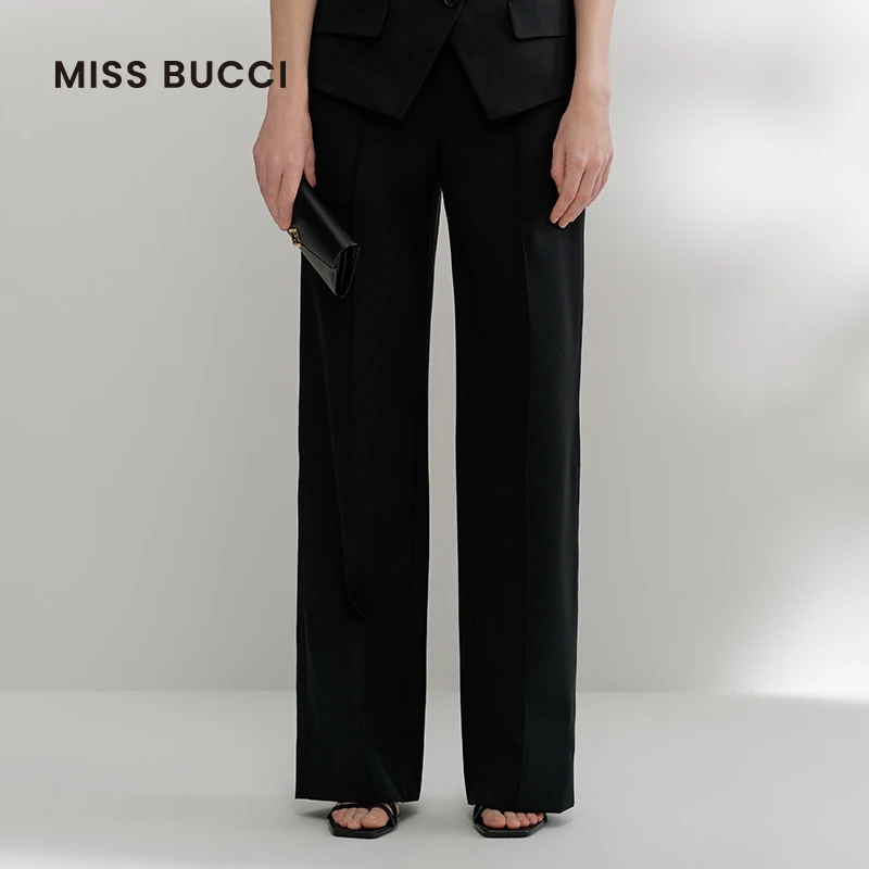 MISS BUCCI春夏款女士直筒宽松简约通勤透气百搭休闲长裤