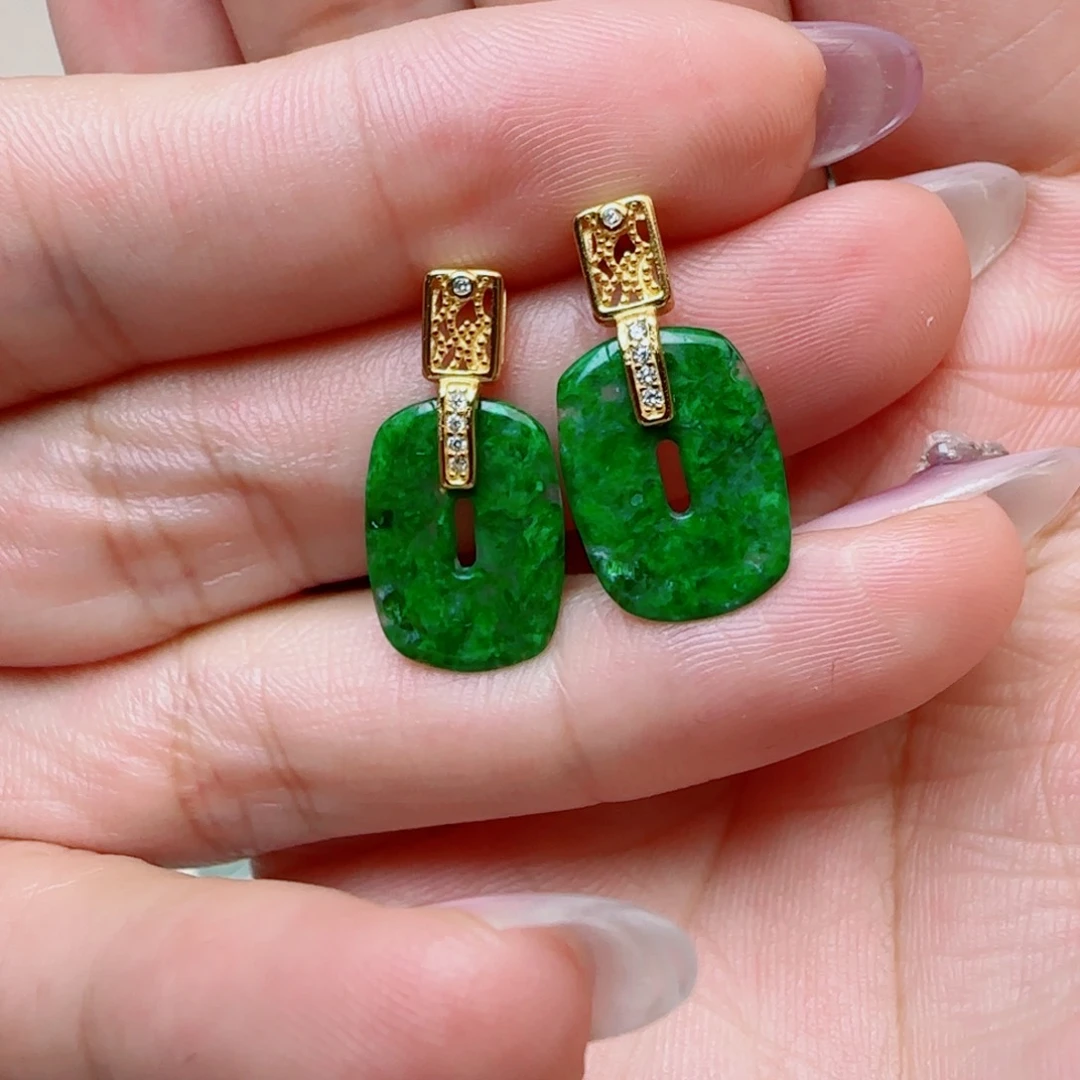 翡翠银S925镶嵌耳饰耳钉款