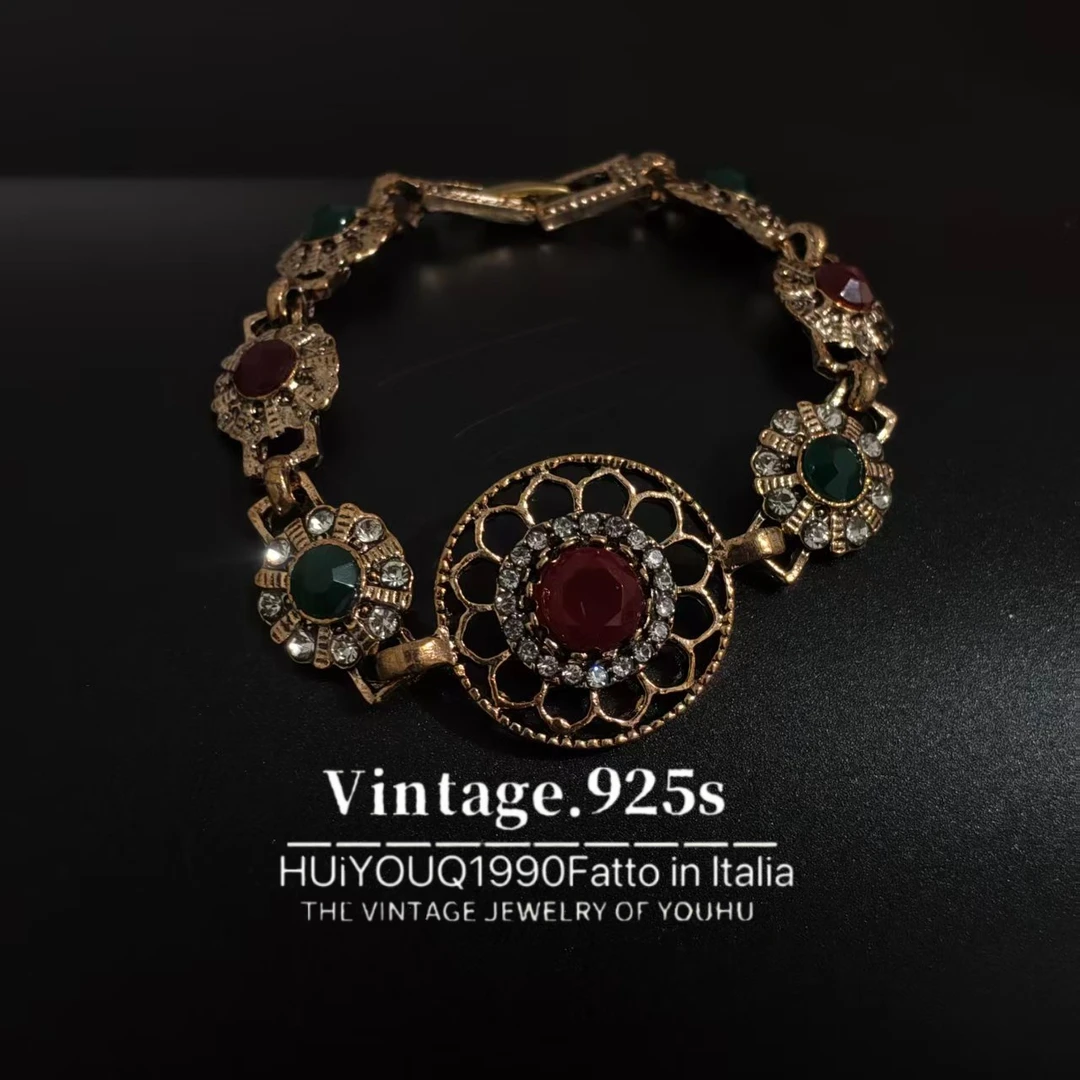 铜合金合成锆石手链 铜合金镀金手链 464罗马盘