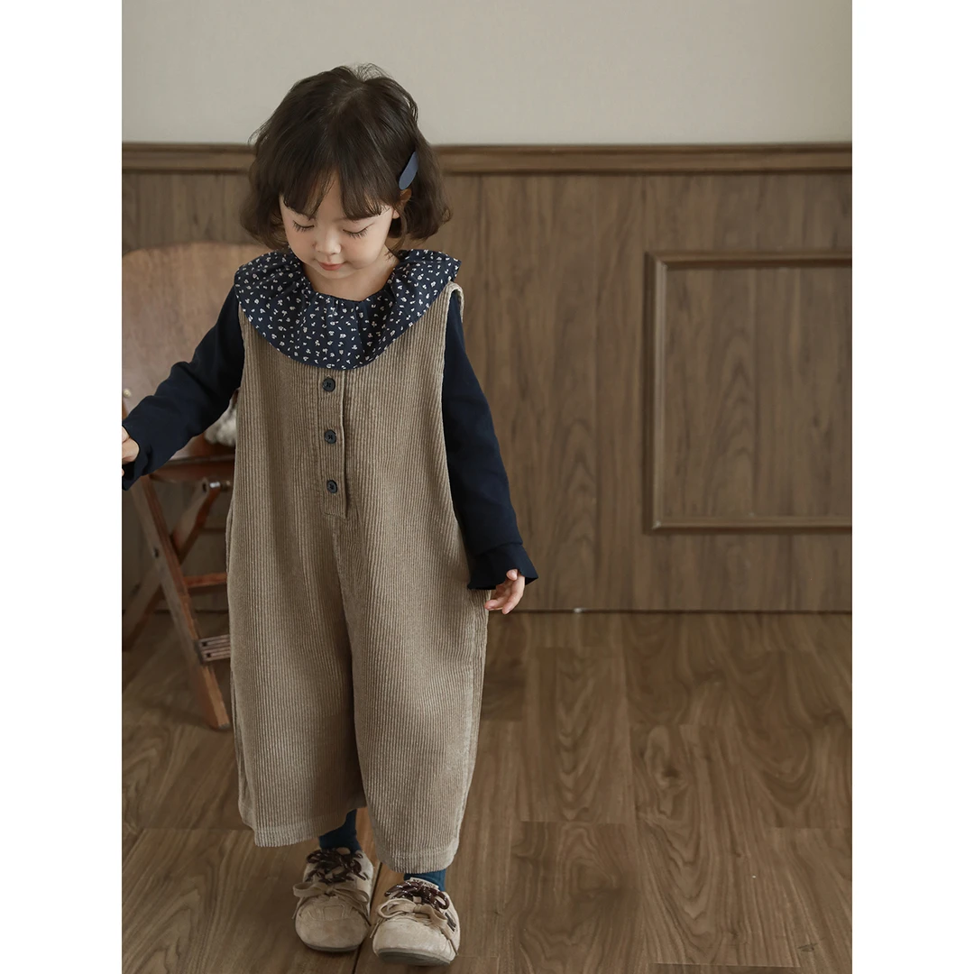 YOEHYAUL/幼悠秋叁波 韩系百搭柔软条绒肌理简约无袖连体裤 Q4684