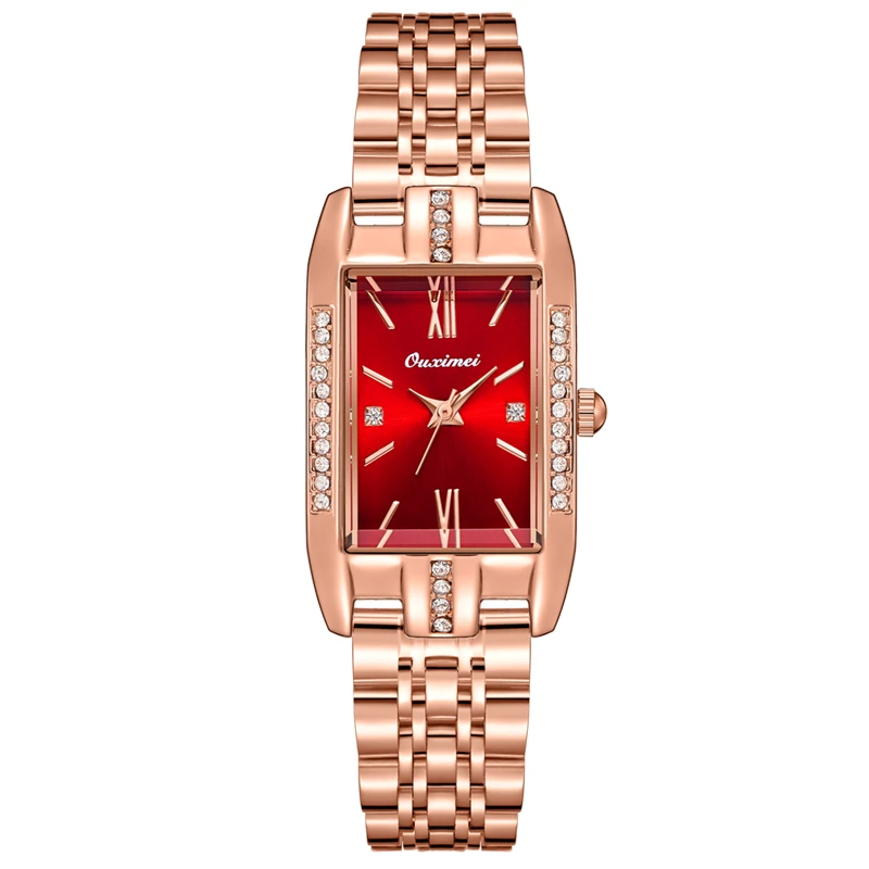 小坦克方形女士石英腕表红面-6633红面