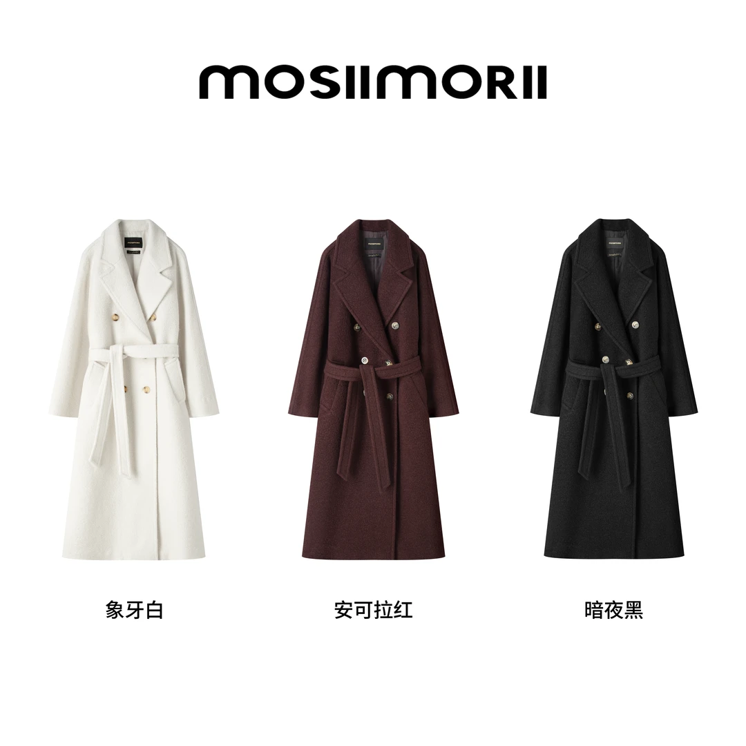 交个朋友【鸢尾花】新款中长款时尚设计师大衣经典秋冬翻领系带外套