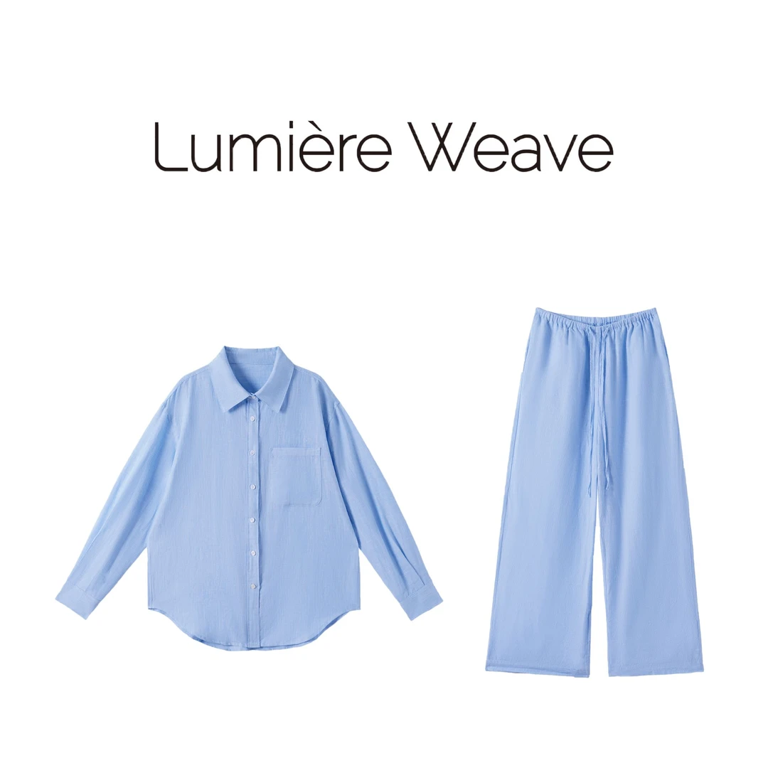 LumièreWeave【蓝朋友】53TZ1111麻感薄款松弛休闲衬衫套装