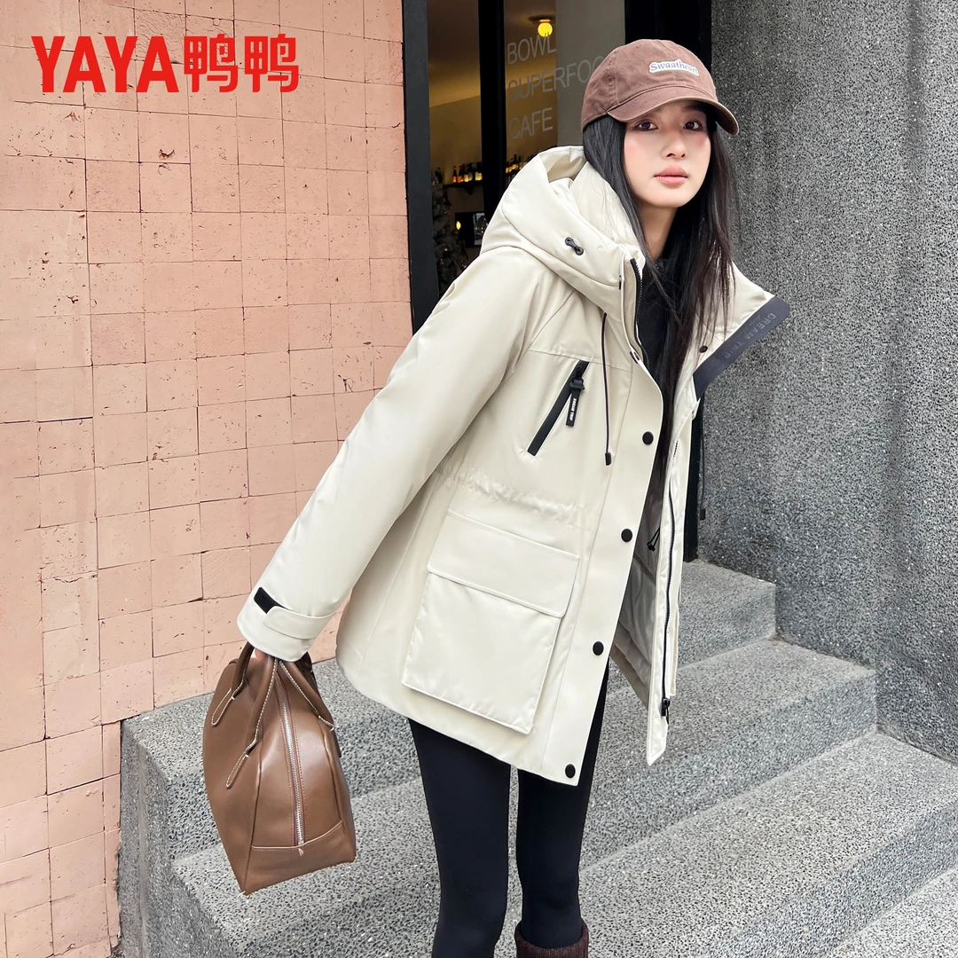 鸭鸭品牌羽绒服女款中长款2025年冬季工装派克服丫丫洋气保暖外套