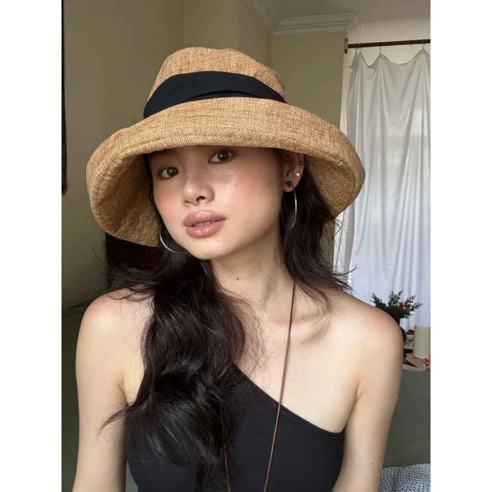 帽型超好!亚麻夏季大帽檐遮阳帽子女老钱风透气渔夫帽户外游玩ins