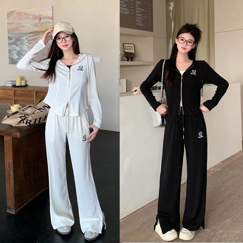 2025秋装新款大码女胖mm休闲网红炸街连帽卫衣阔腿裤两件套20213