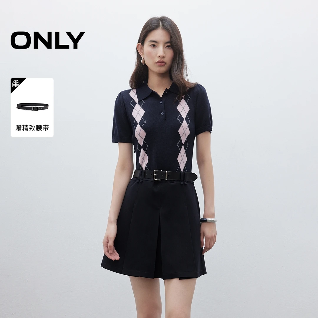 ONLY2025秋季新款高智polo裙百褶假两件短裙连衣裙女|125307035