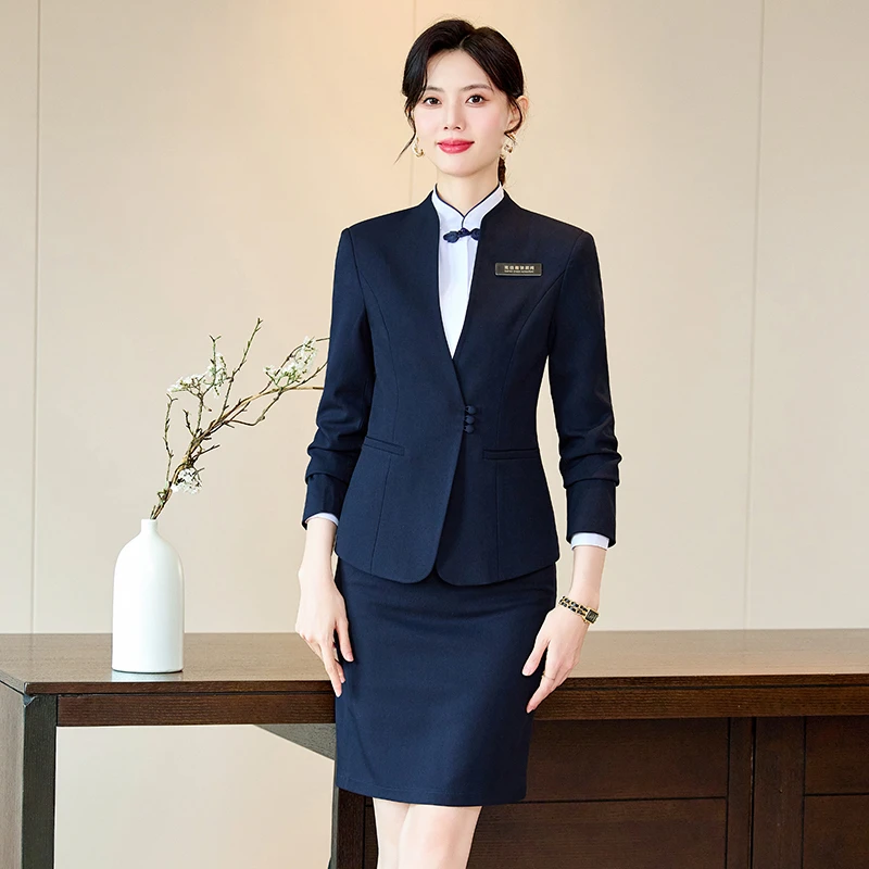 高端职业装西装套装女酒店前台接待中式工装珠宝店医美客服工作服