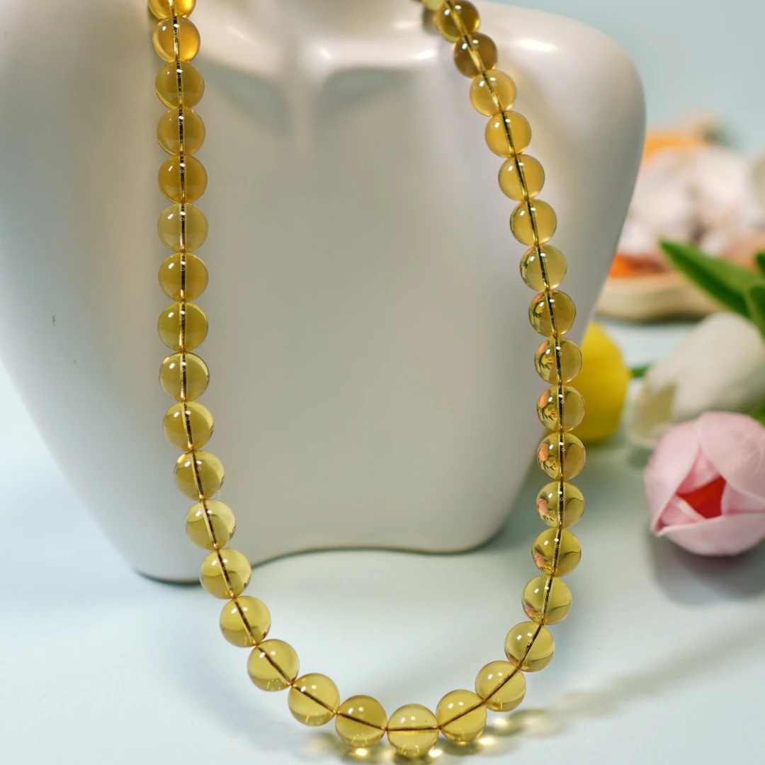 臻雅珠宝-蓝珀妈妈链10+墨西哥天然净水3A琥珀项链时尚素串百搭