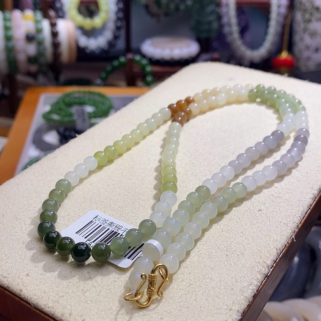 颈饰未镶嵌和田玉多宝银镶项链6MM