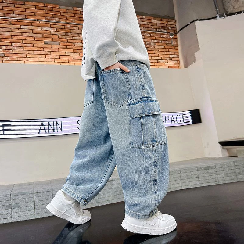 男童春秋工装牛仔裤2025新款春季痞帅宽松直筒阔腿裤子K241KZ4099