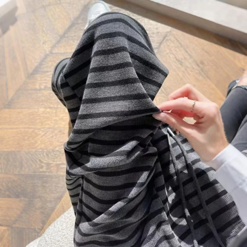 【运补6-8】法兰条纹裤春季高腰撞色百搭时尚阔腿裤休闲长裤