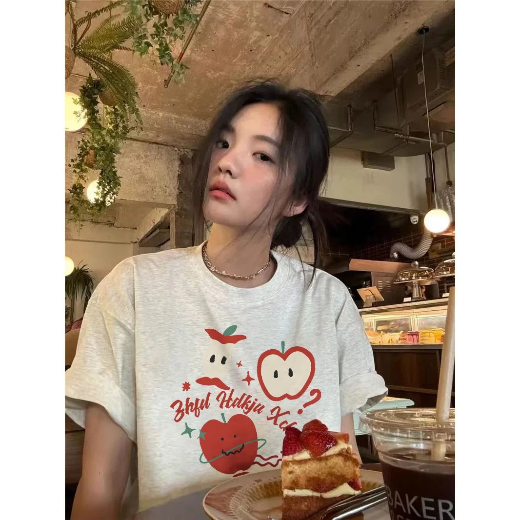 新款美式复古纯棉重磅短袖T恤女设计感ins国潮牌小众短袖上衣