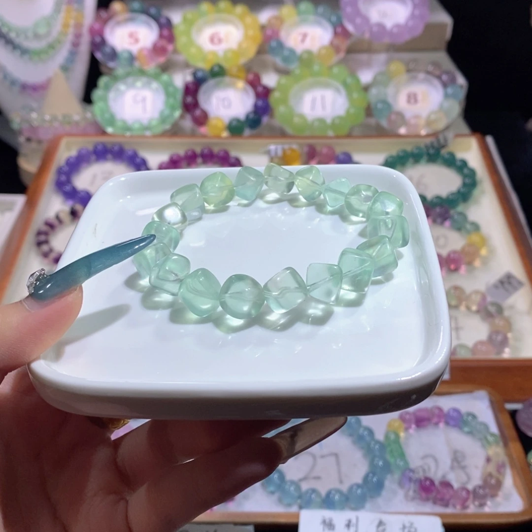 萤石未镶嵌手链薄荷绿冰块