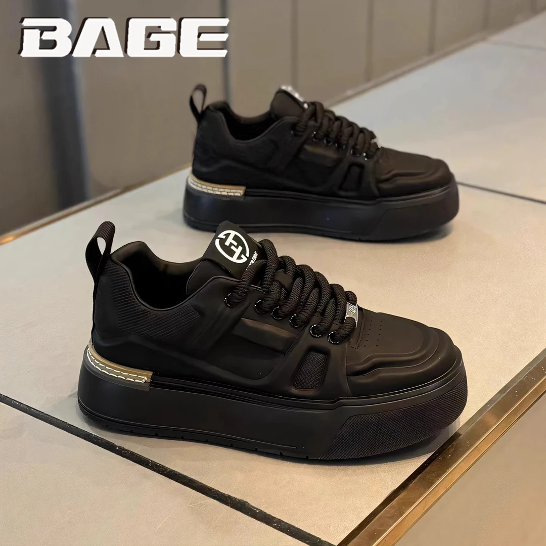 八哥莆田男鞋冬季2025新款纯黑色休闲运动潮鞋青少年百搭厚底板鞋