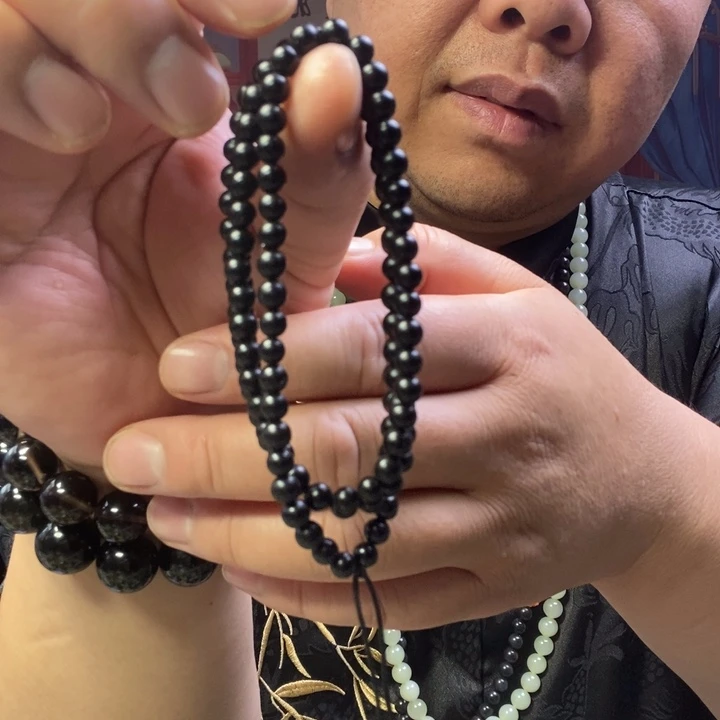 未镶嵌手链和田玉墨玉108项链