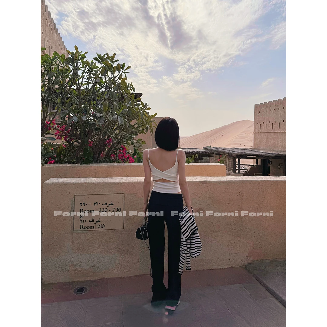 FORNI 超显腰细 透气精棉可外穿式自带胸垫无痕交叉美背吊带