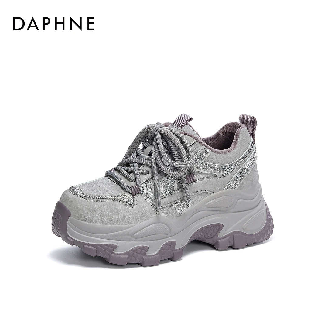 【紫鸳】达芙妮2025年冬季新款厚底加绒老爹鞋时尚百搭运动休闲鞋女