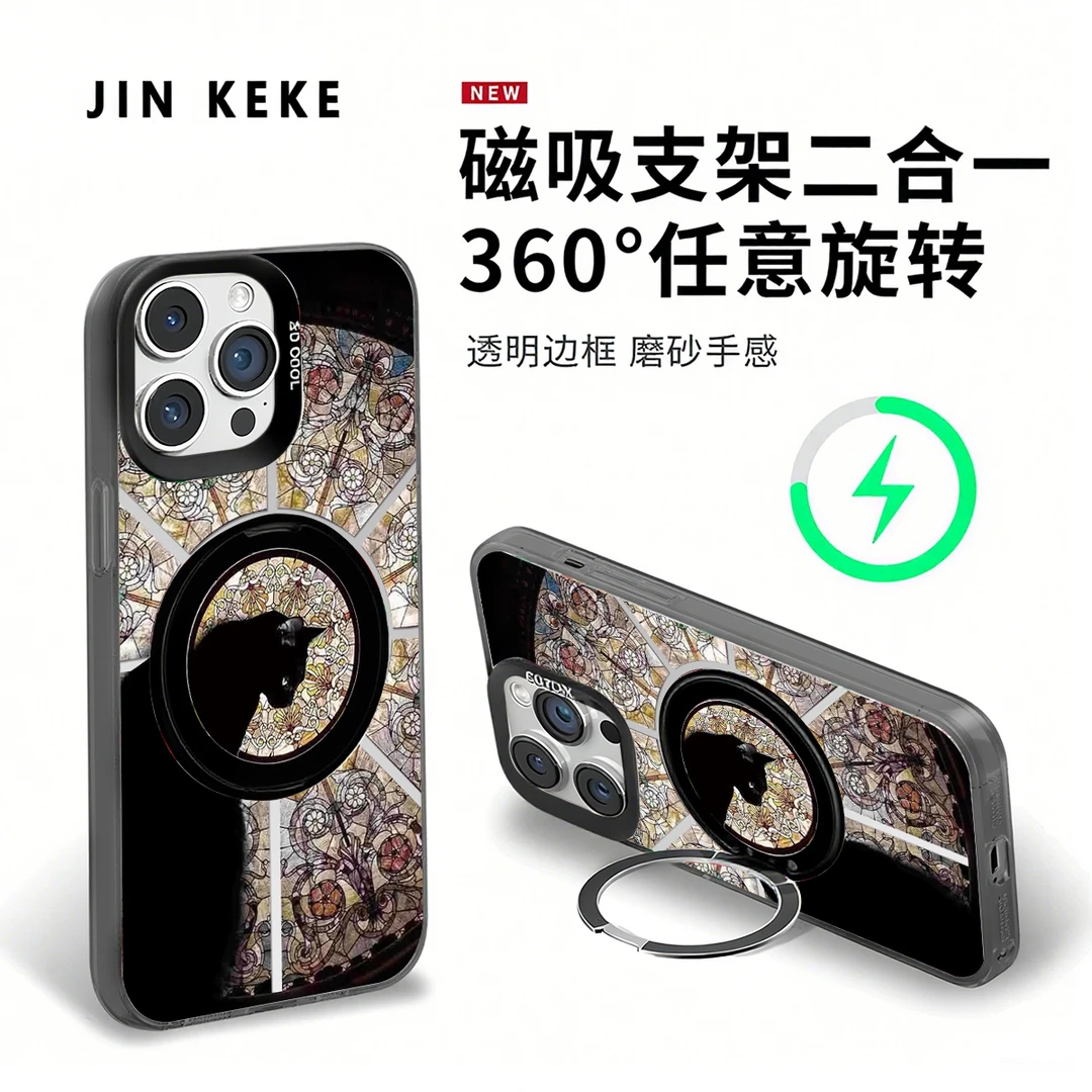 亚银花窗猫猫旋转支架适用iPhone16苹果手机壳华为vivoppo小米15