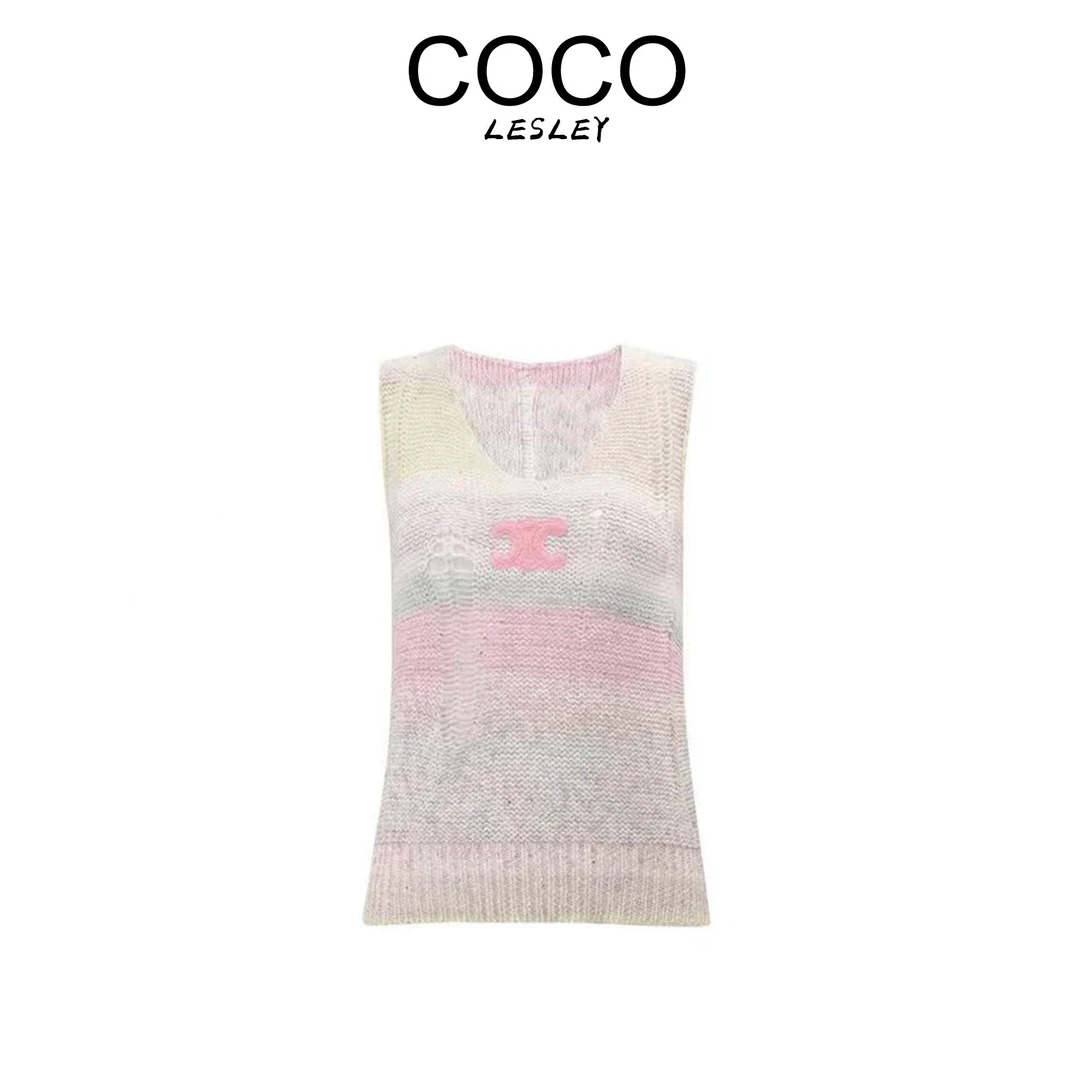 【COCOLESLEY】宽松型背心镂空设计师修身型打底彩虹背心-5300