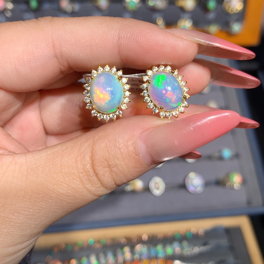 银S925镶嵌欧泊欧泊耳饰l