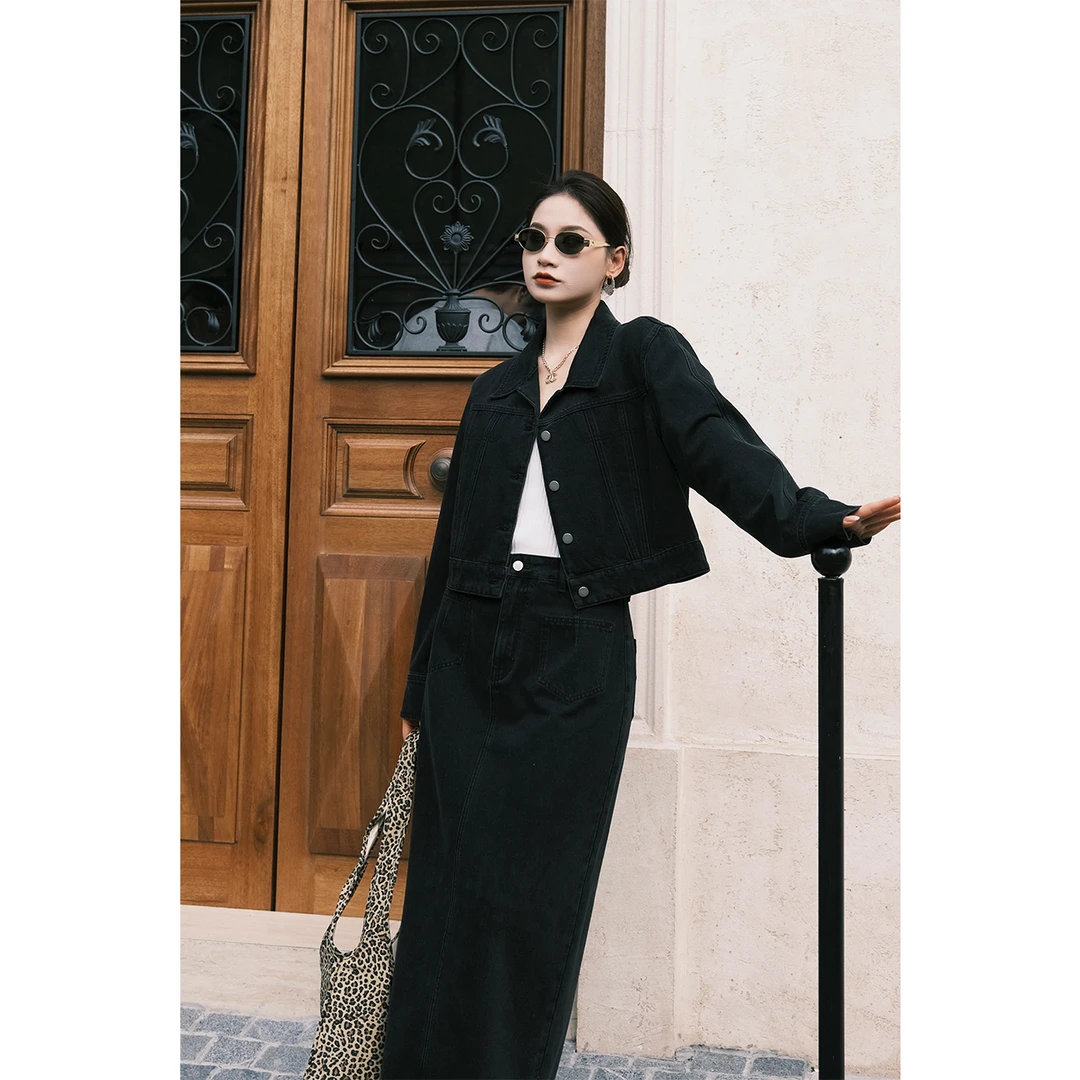 PRASE·噜【卡莉卡小姐】微胖轻奢设计款复古牛仔外套套装PR503E17/8