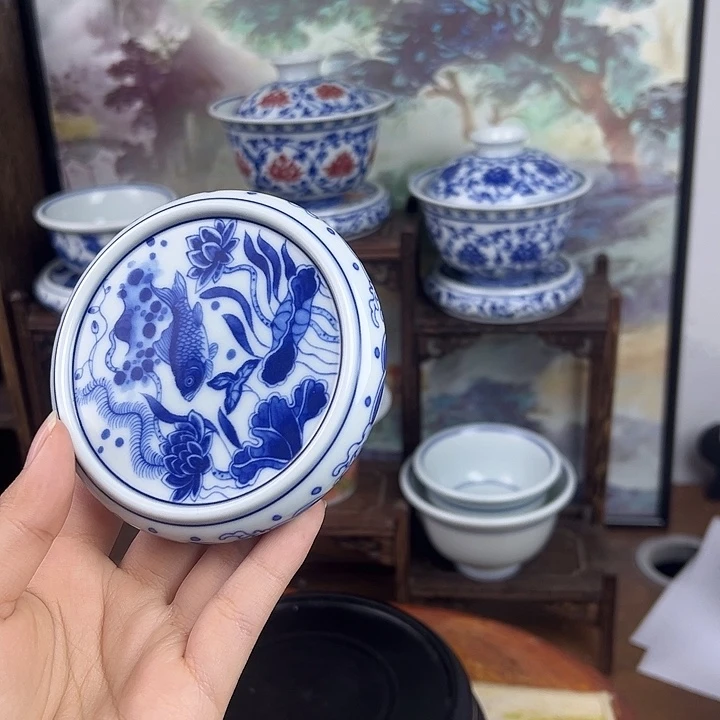 杯子陶鱼藻纹盖置