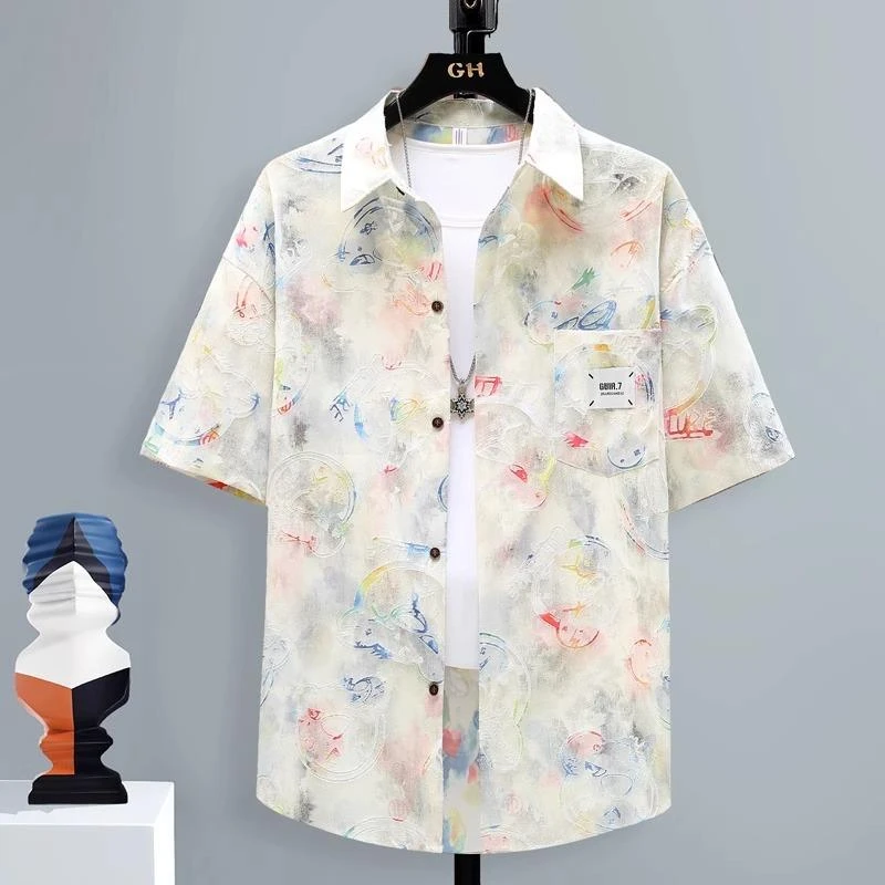 男士短袖衬衫夏季薄款痞帅冰丝2025年新款翻领高级感韩版潮流半袖