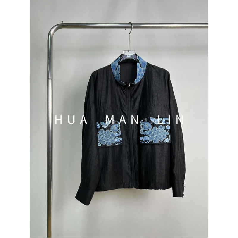 【花满林】立领双贴袋重工刺绣香云纱桑蚕丝外套257373