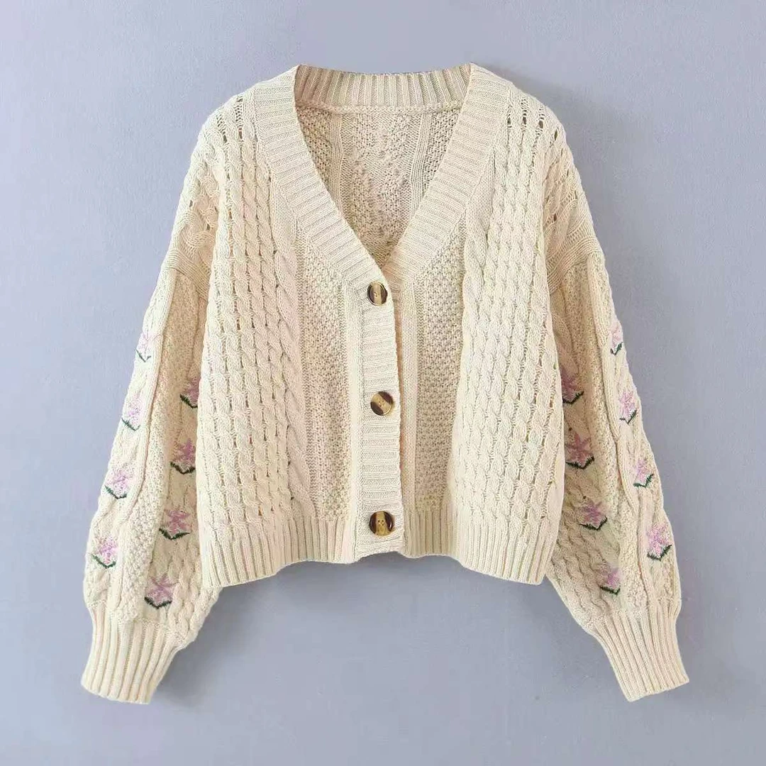 春季百搭女开衫气质短款毛衣外套秋冬V领短款毛针织衫