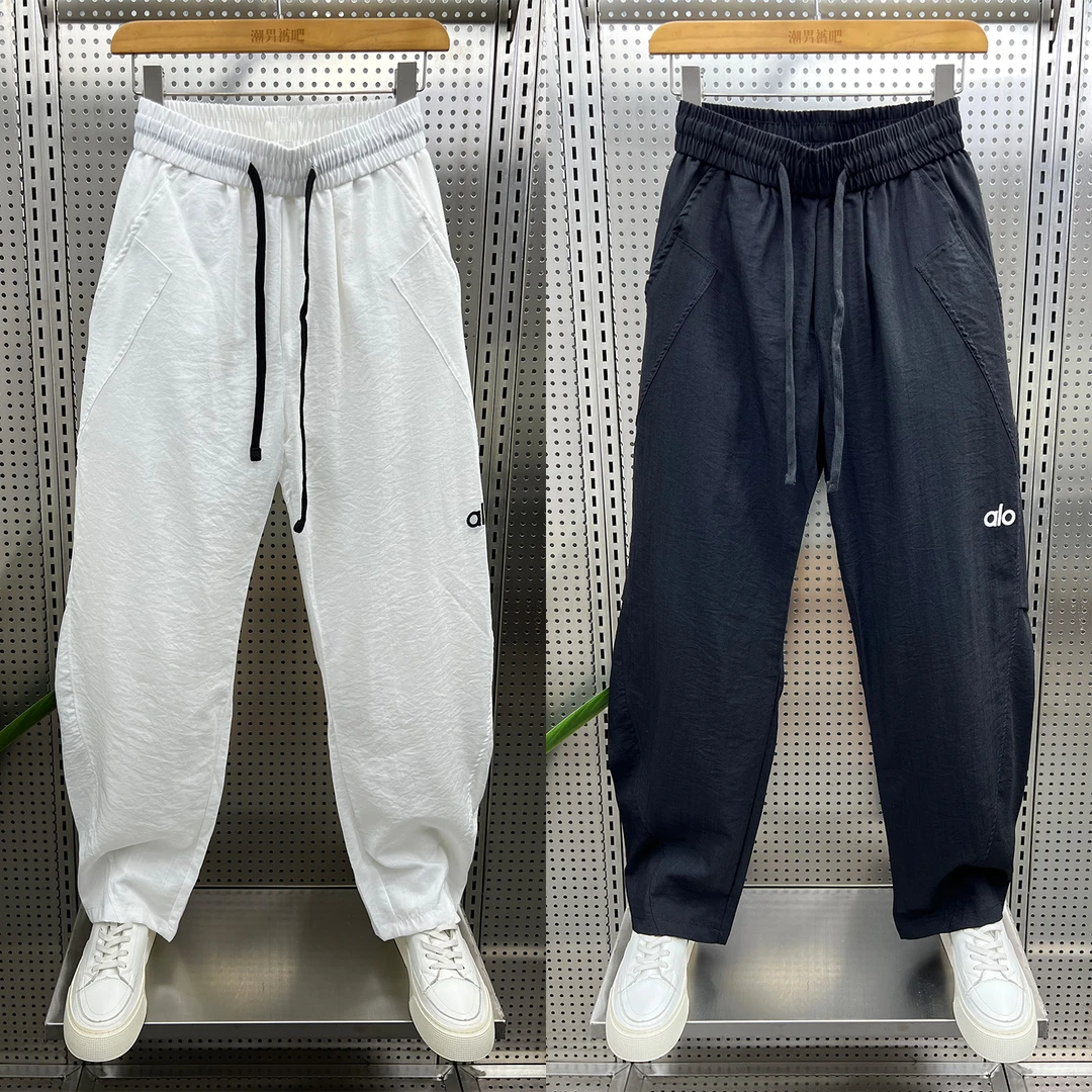 夏季超薄透气休闲裤子男款2025新款潮流简约刺绣弯刀裤宽松阔腿裤