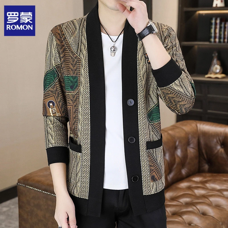 罗蒙【专柜爆款】秋季2025高档新款男士开衫外套潮流宽松针织外套