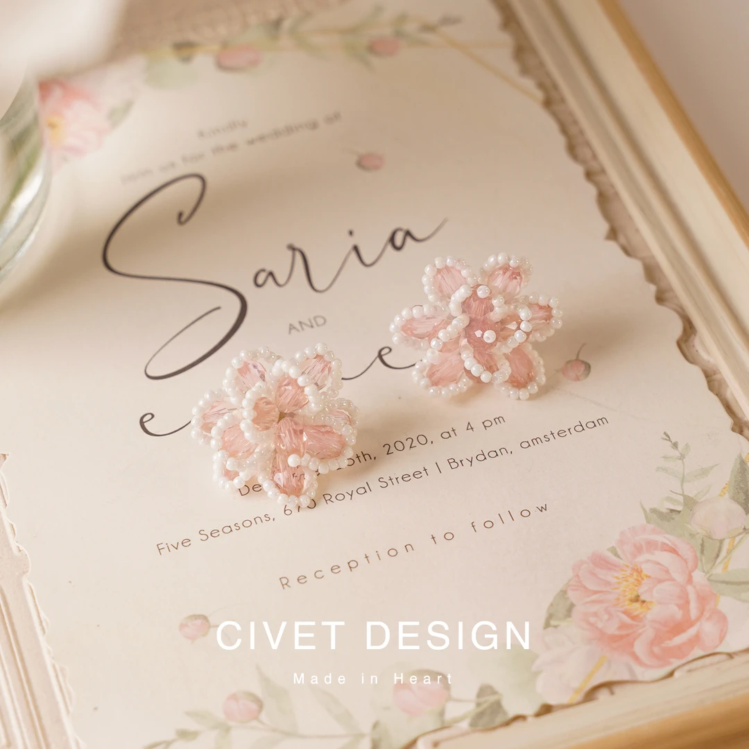 非金属树脂耳饰 夏日花朵粉色气质度假出片耳环可爱耳钉清新耳夹