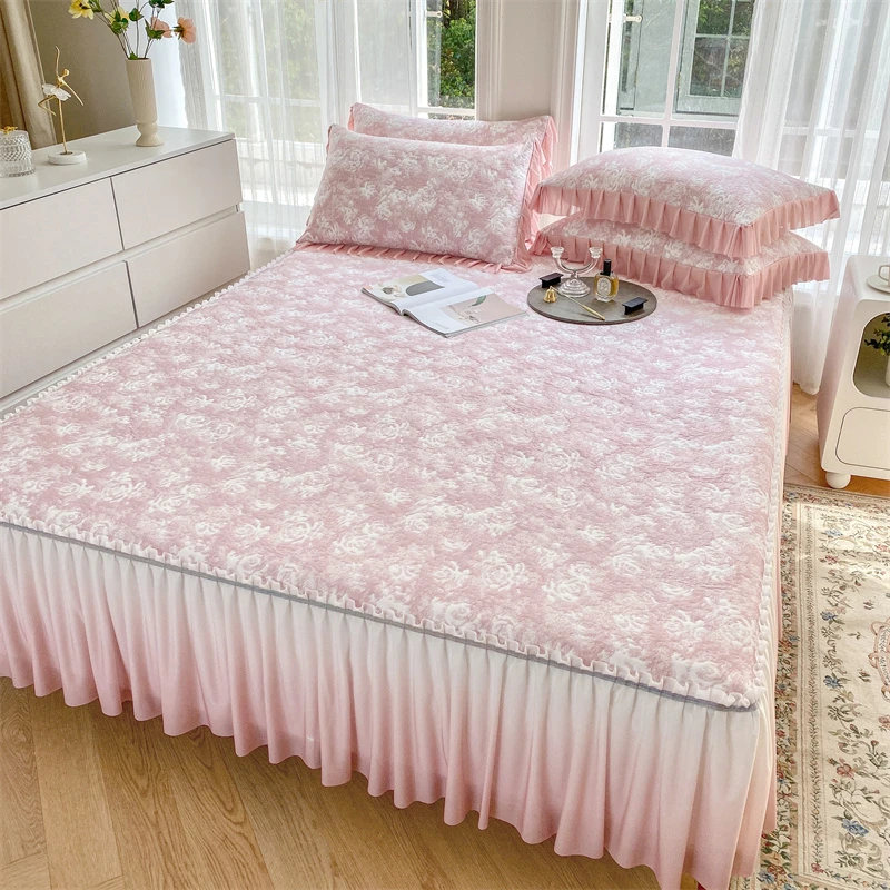 轻奢冰丝凉席床裙款公主风冰豆豆软席子三件套夏季可机洗空调席