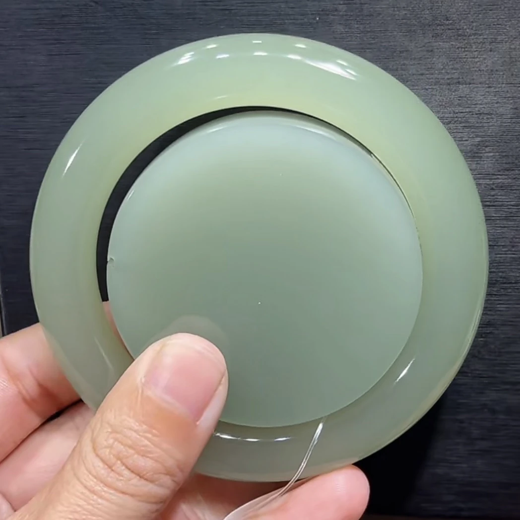 毕业！和田玉高冰起荧光葡萄肉绿晴水手镯55-56圈口（带镯心）