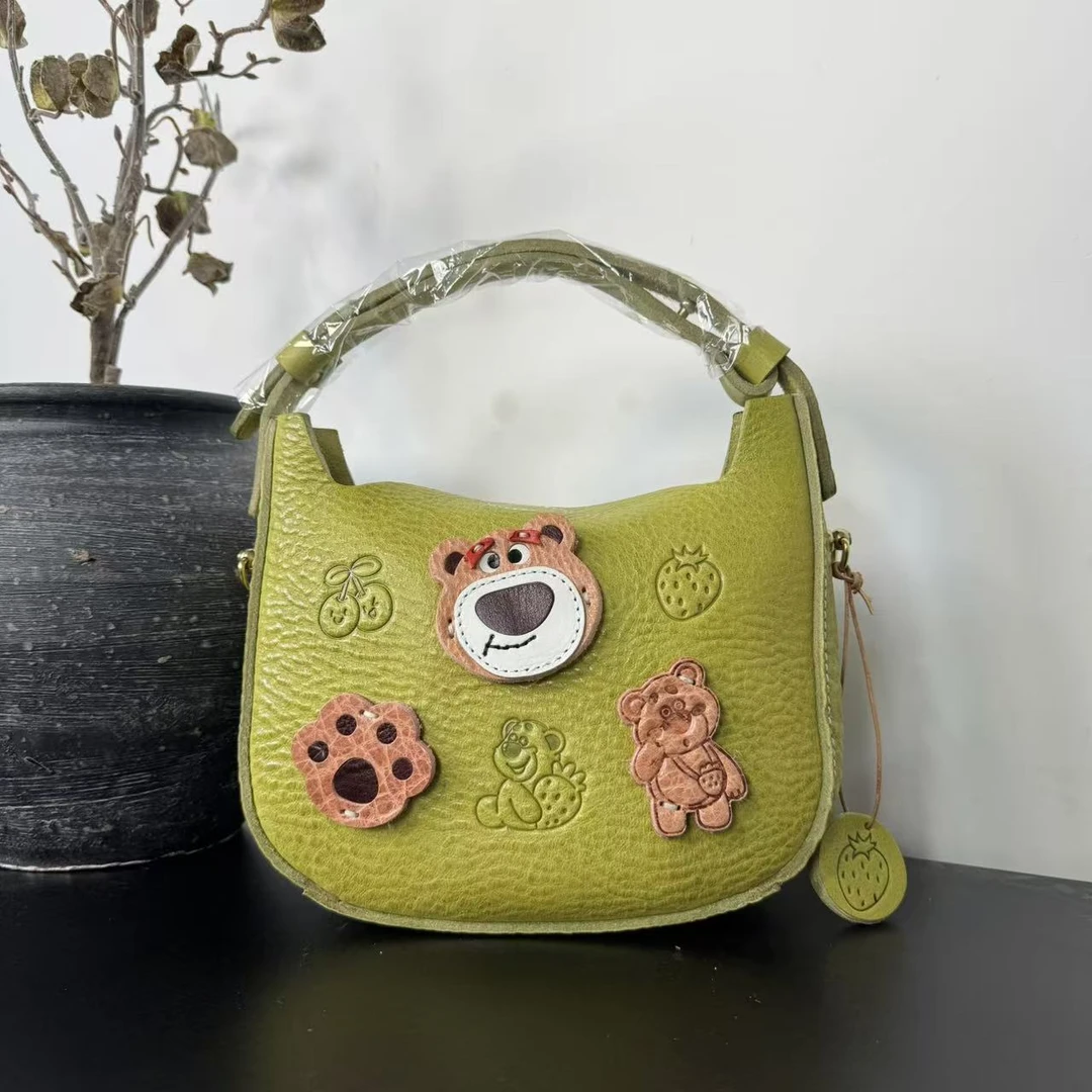 艾祺玥原创设计手工多巴胺手拎单肩斜挎包包 三背包--绿色草莓熊